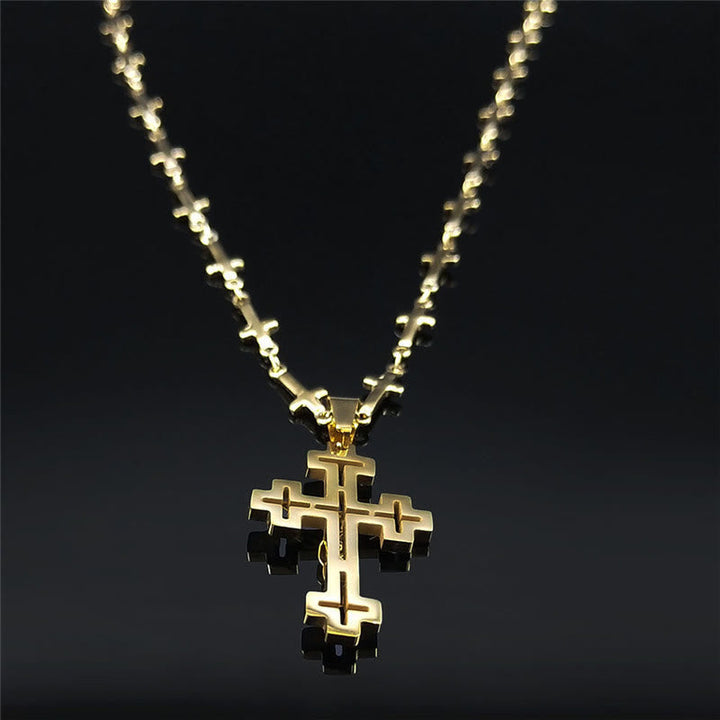 Retro Noble Style Crucifix with Cross Chain Pendant Necklace