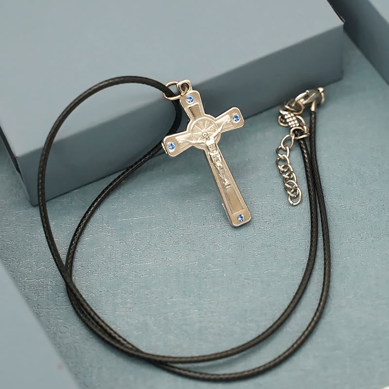Retro Claasic Style Crucifix with Colorful Gemstone Pendant Necklace