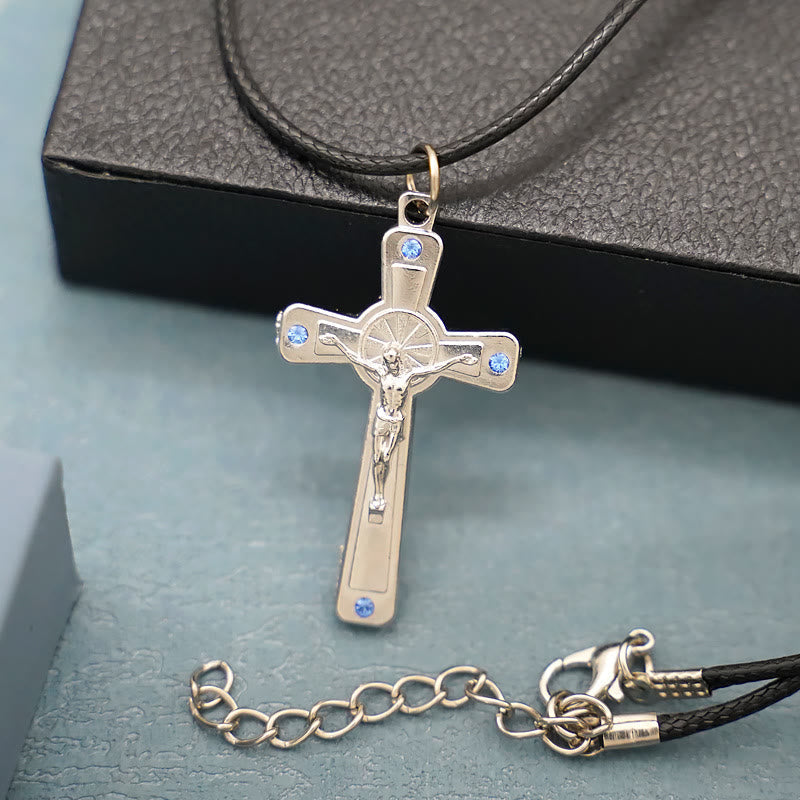 Retro Claasic Style Crucifix with Colorful Gemstone Pendant Necklace