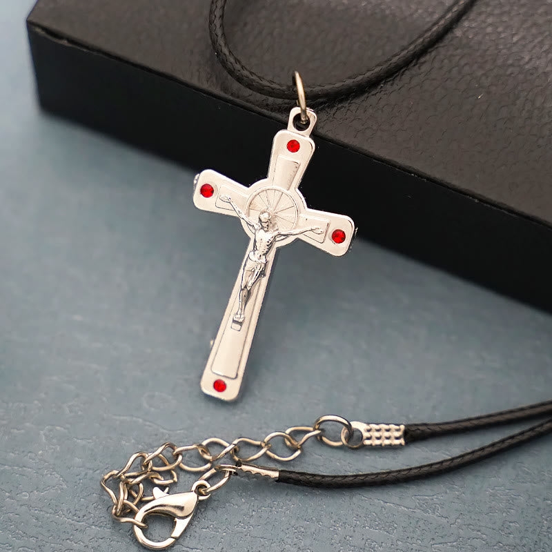 Retro Claasic Style Crucifix with Colorful Gemstone Pendant Necklace
