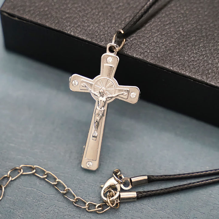 Retro Claasic Style Crucifix with Colorful Gemstone Pendant Necklace