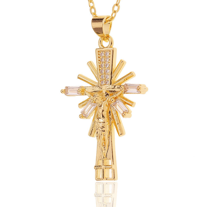 Lightweight Luxury Style Crucifix with Diamonds Pendant Necklace