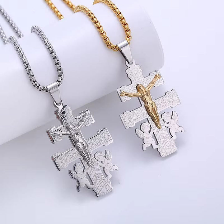 Classic Style Retro Crucifix with Angels Pendant Necklace