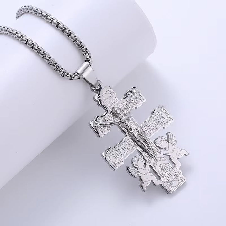 Classic Style Retro Crucifix with Angels Pendant Necklace