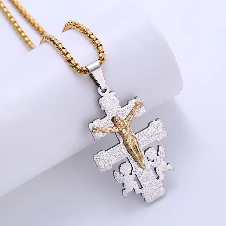 Classic Style Retro Crucifix with Angels Pendant Necklace