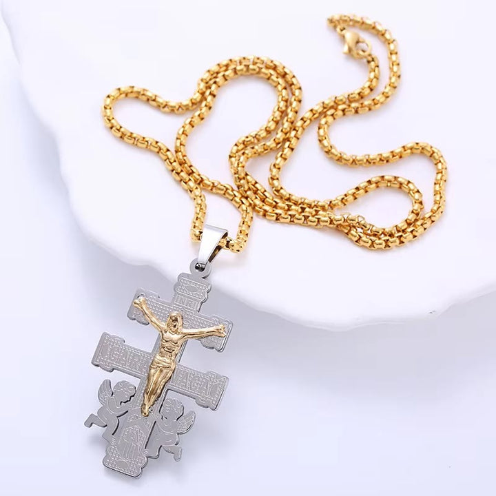 Classic Style Retro Crucifix with Angels Pendant Necklace