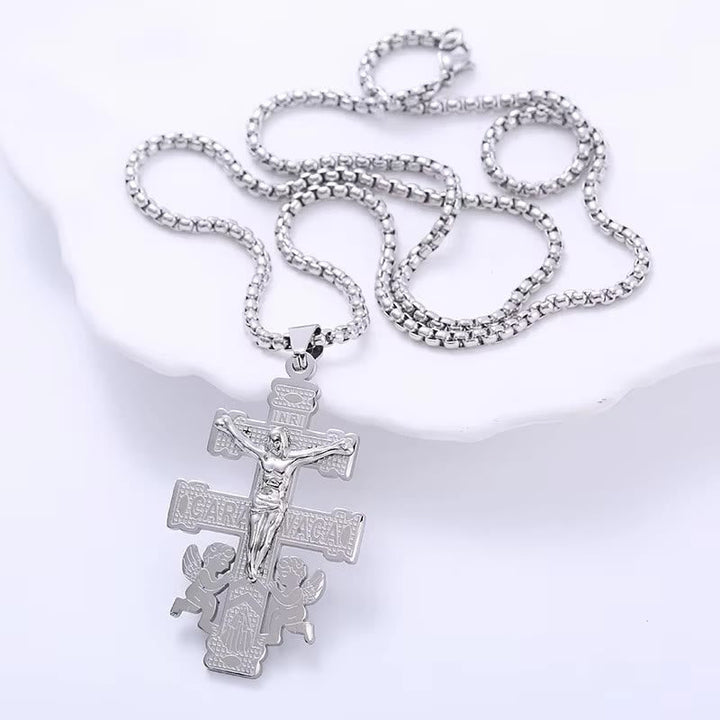 Classic Style Retro Crucifix with Angels Pendant Necklace