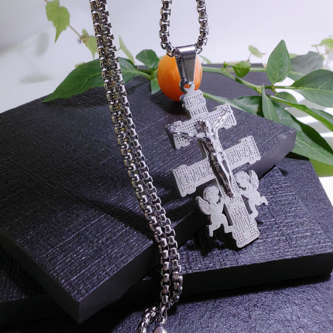 Classic Style Retro Crucifix with Angels Pendant Necklace