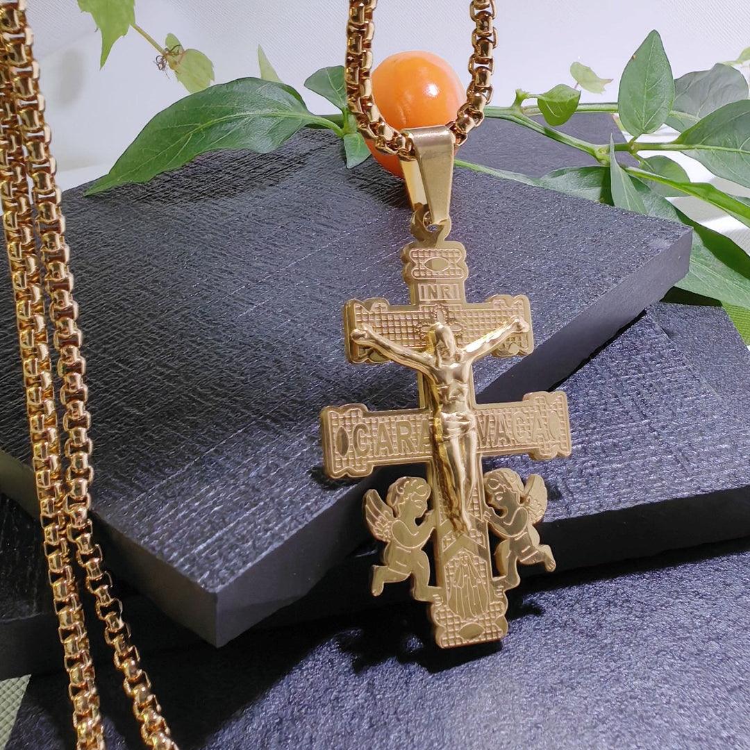 Classic Style Retro Crucifix with Angels Pendant Necklace