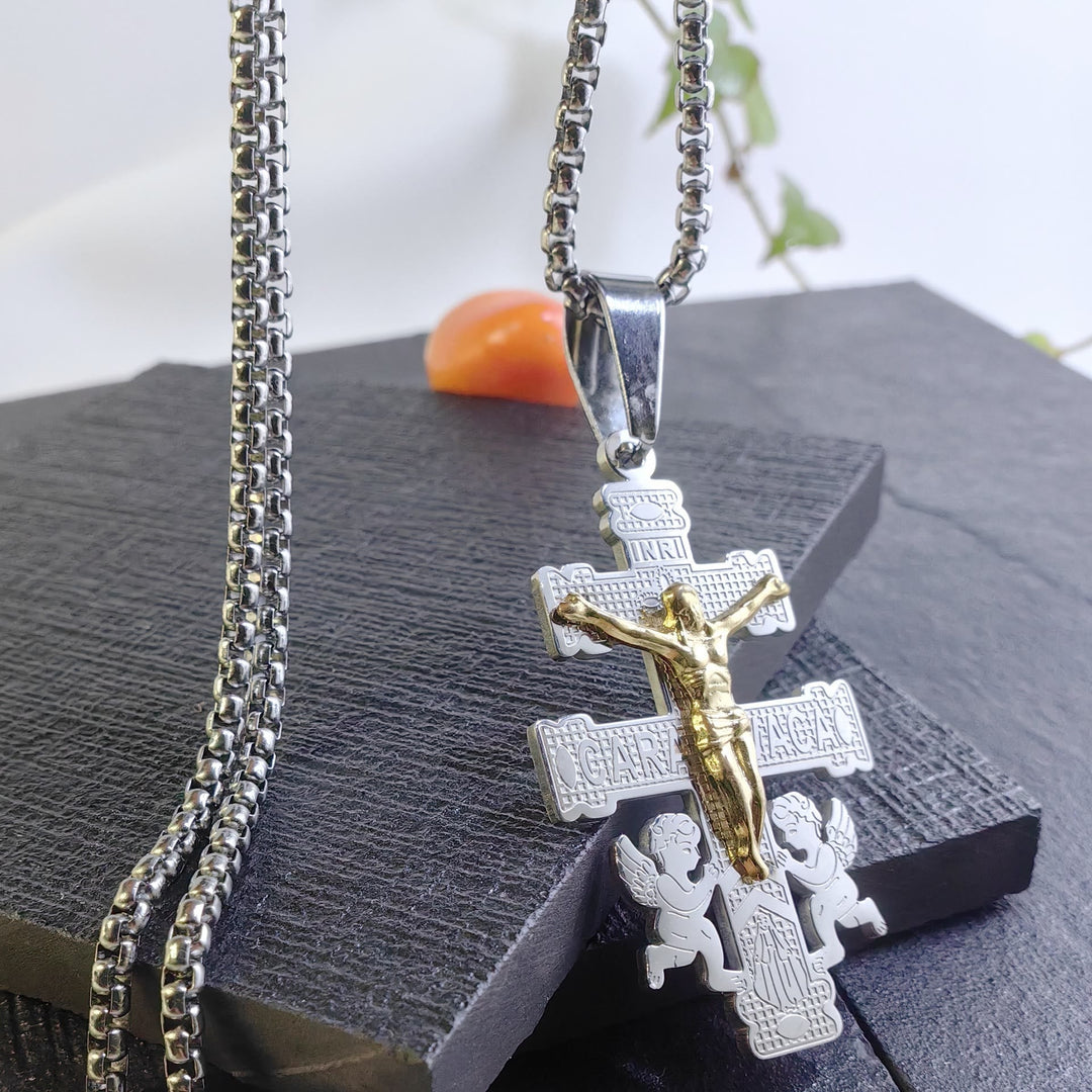 Classic Style Retro Crucifix with Angels Pendant Necklace