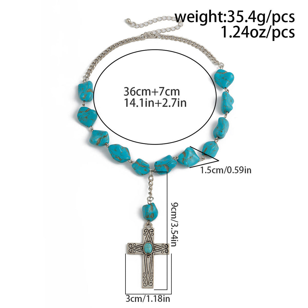 Retro Style Turquoise Natural Stone Cross Pendant Necklace