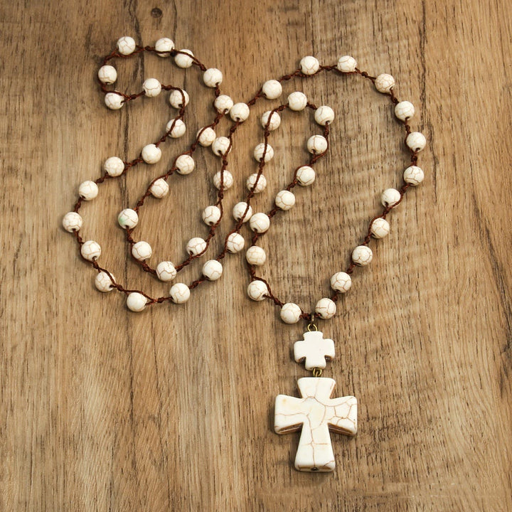 Folk Style Turquoise Braided Cross Pendant Necklace