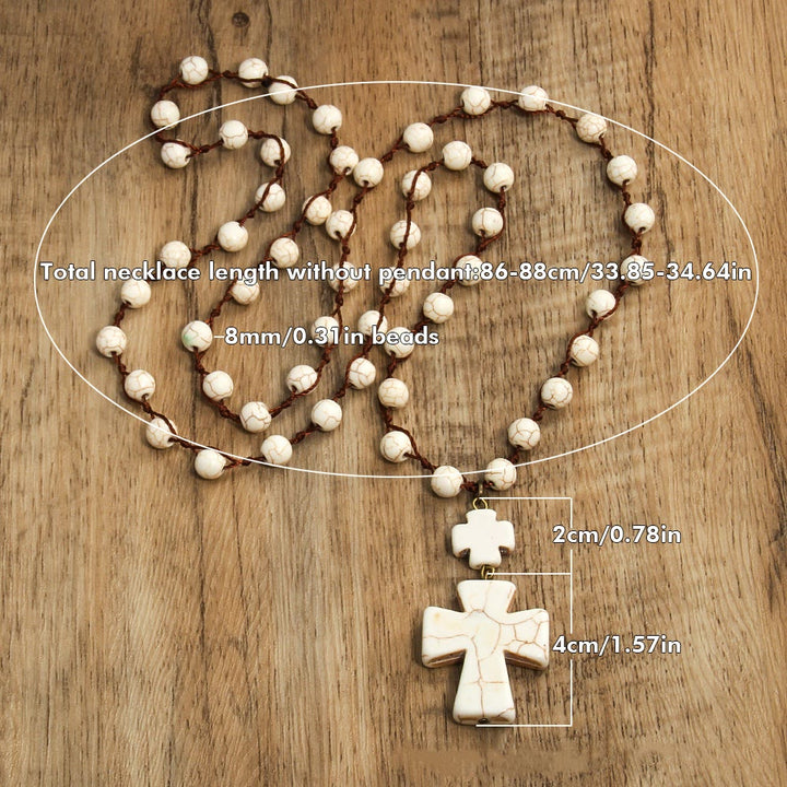 Folk Style Turquoise Braided Cross Pendant Necklace