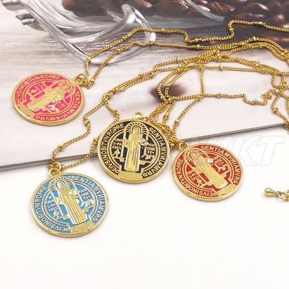 Refined Style St. Benedict Gold Plated Brass Pendant Necklace