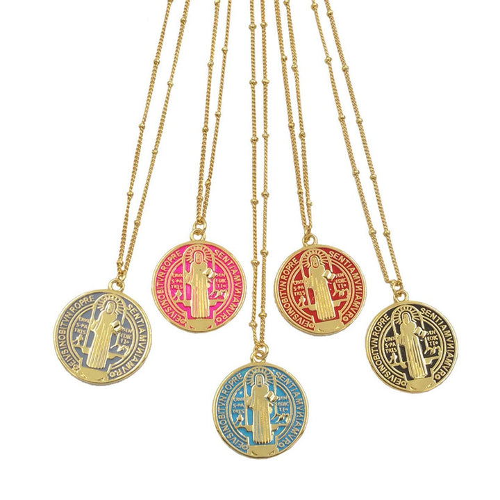 Refined Style St. Benedict Gold Plated Brass Pendant Necklace