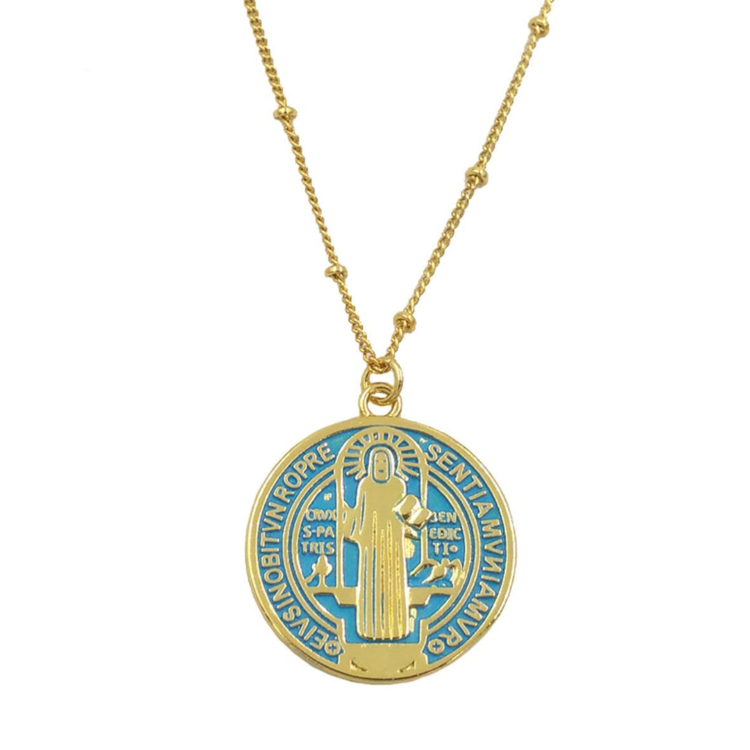 Refined Style St. Benedict Gold Plated Brass Pendant Necklace