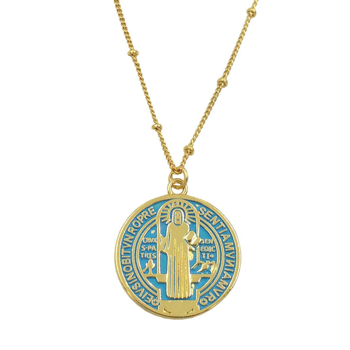 Refined Style St. Benedict Gold Plated Brass Pendant Necklace