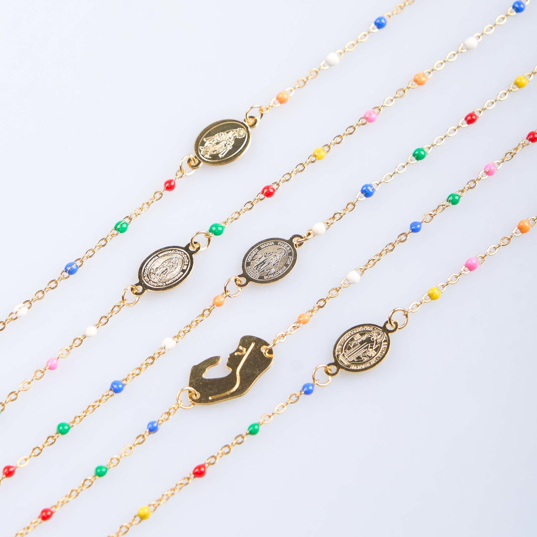 Fresh Elegant Style Colorful Clavicle Chain Necklace with Cross & 5 Medals Options