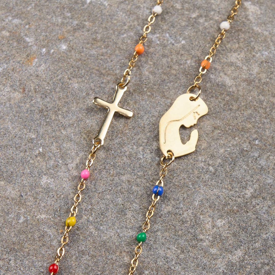Fresh Elegant Style Colorful Clavicle Chain Necklace with Cross & 5 Medals Options
