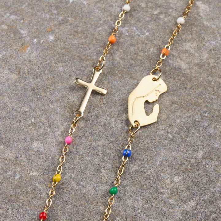 Fresh Elegant Style Colorful Clavicle Chain Necklace with Cross & 5 Medals Options
