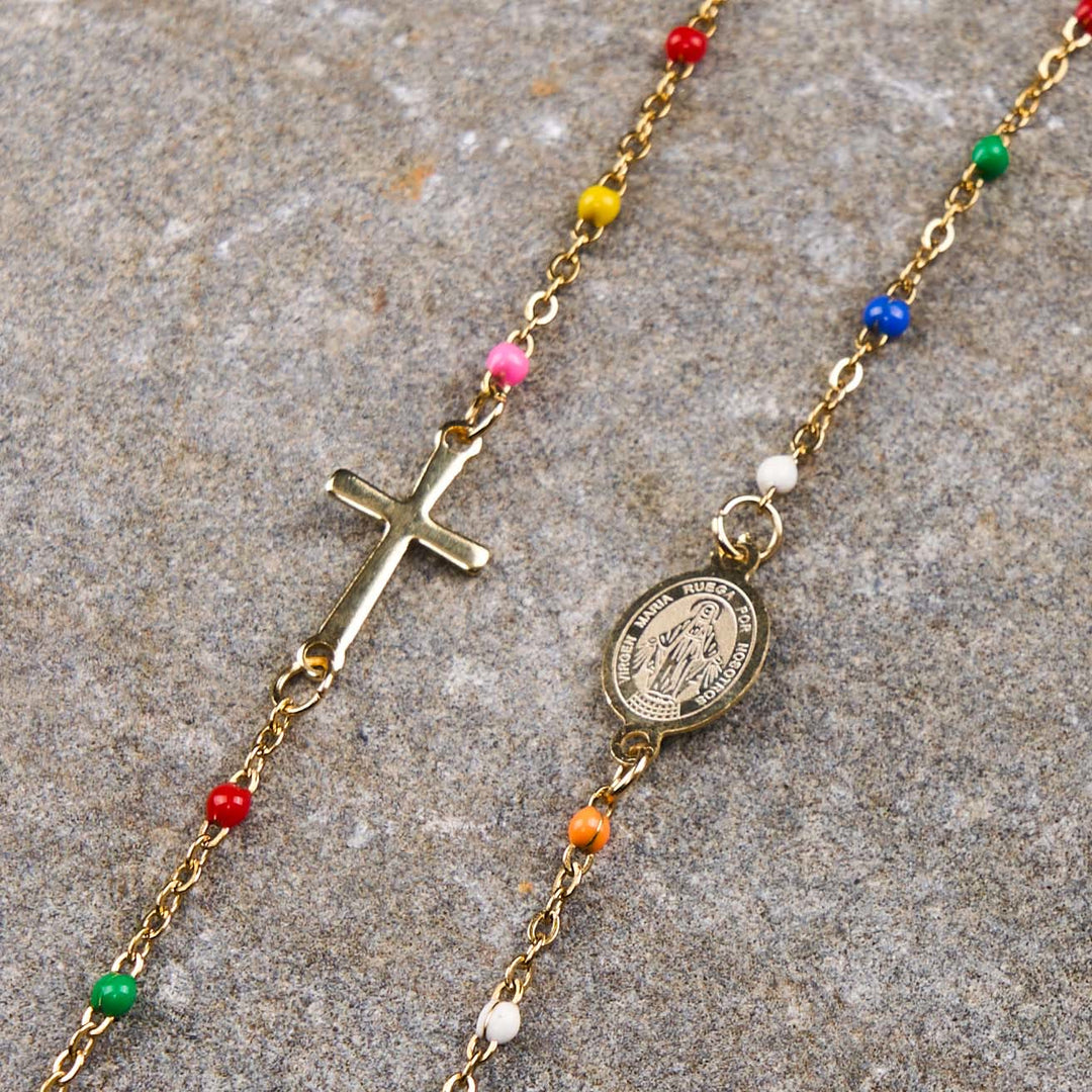 Fresh Elegant Style Colorful Clavicle Chain Necklace with Cross & 5 Medals Options