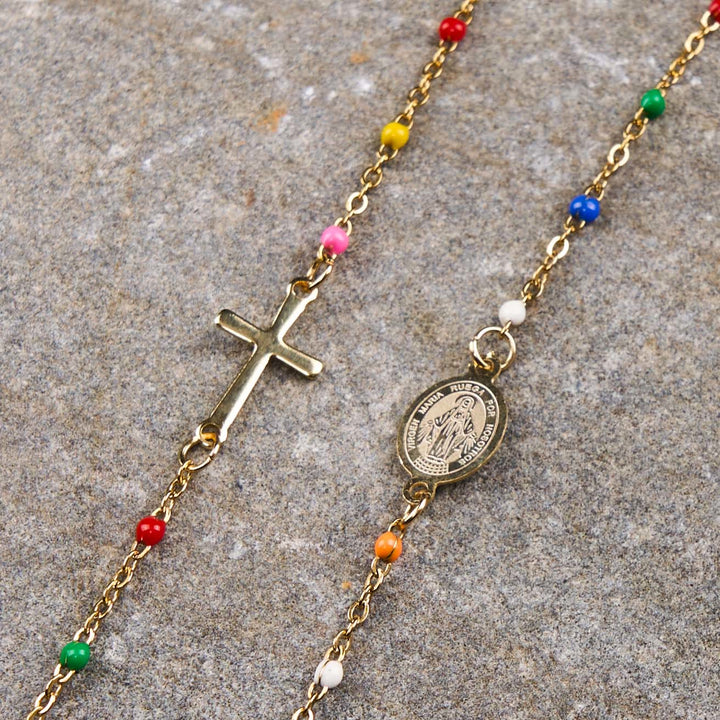 Fresh Elegant Style Colorful Clavicle Chain Necklace with Cross & 5 Medals Options