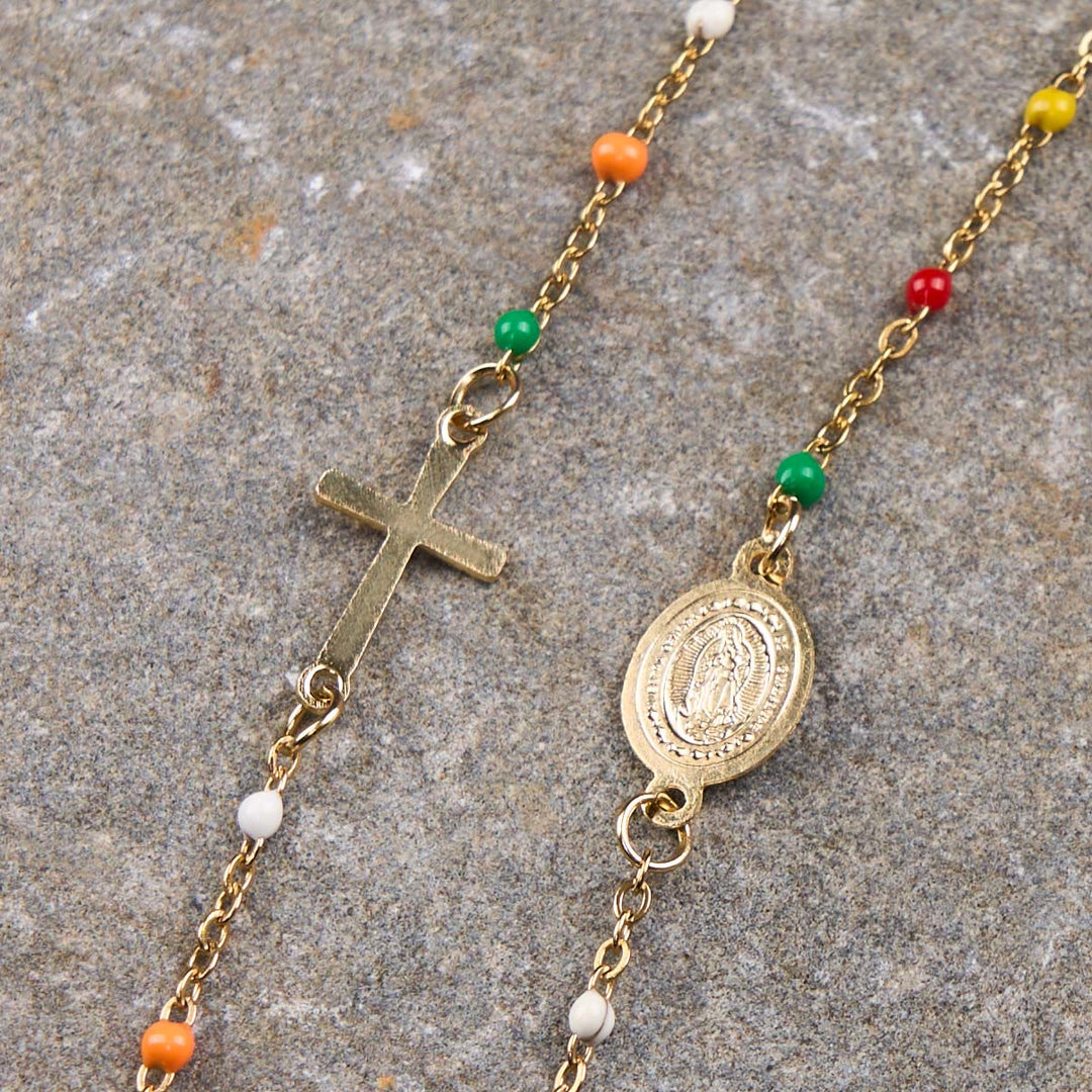 Fresh Elegant Style Colorful Clavicle Chain Necklace with Cross & 5 Medals Options