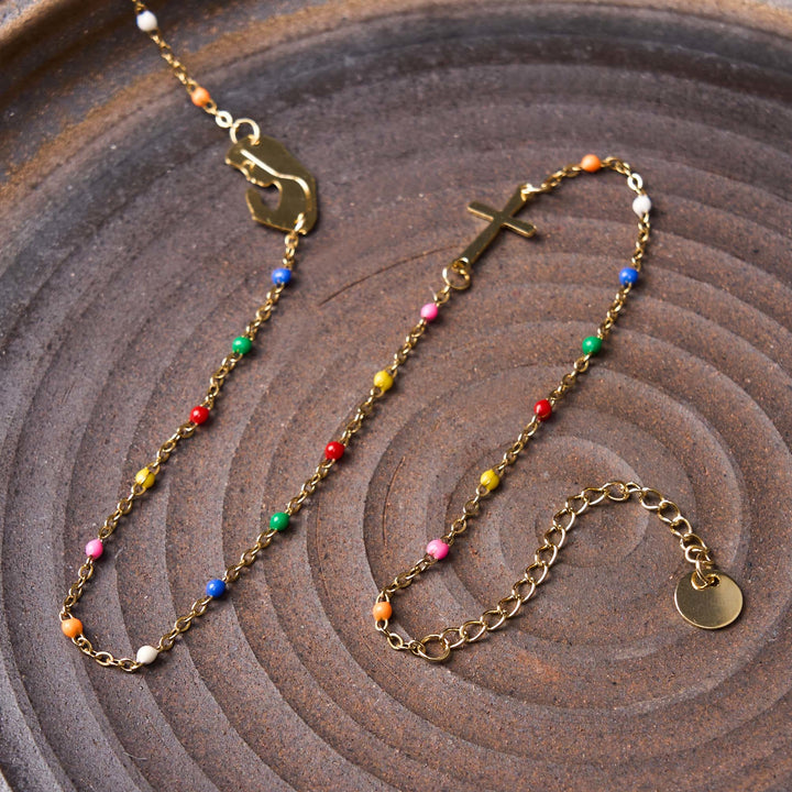 Fresh Elegant Style Colorful Clavicle Chain Necklace with Cross & 5 Medals Options