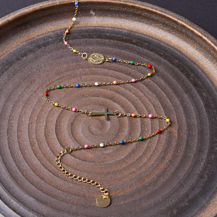 Fresh Elegant Style Colorful Clavicle Chain Necklace with Cross & 5 Medals Options