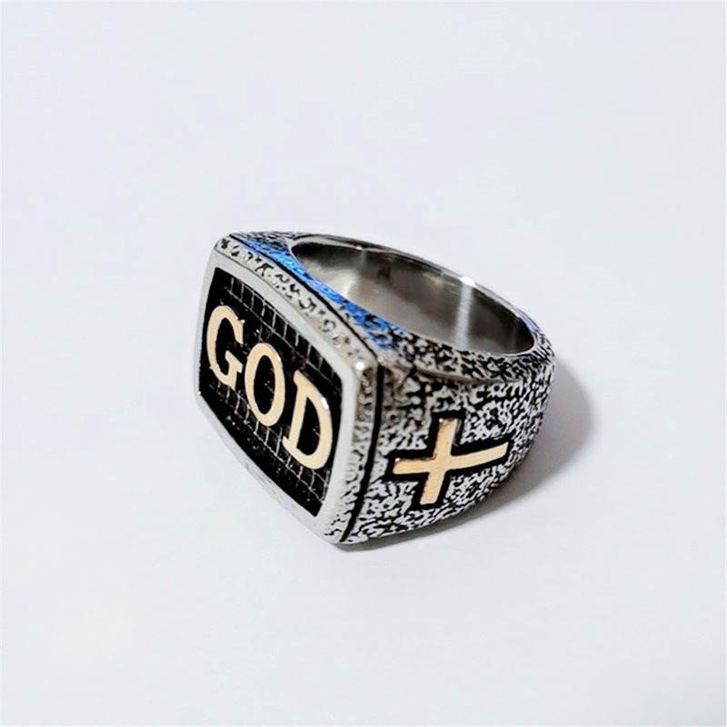 Retro Heavy Style GOD Divine Devotion Pattern Alloy Ring(3 color)