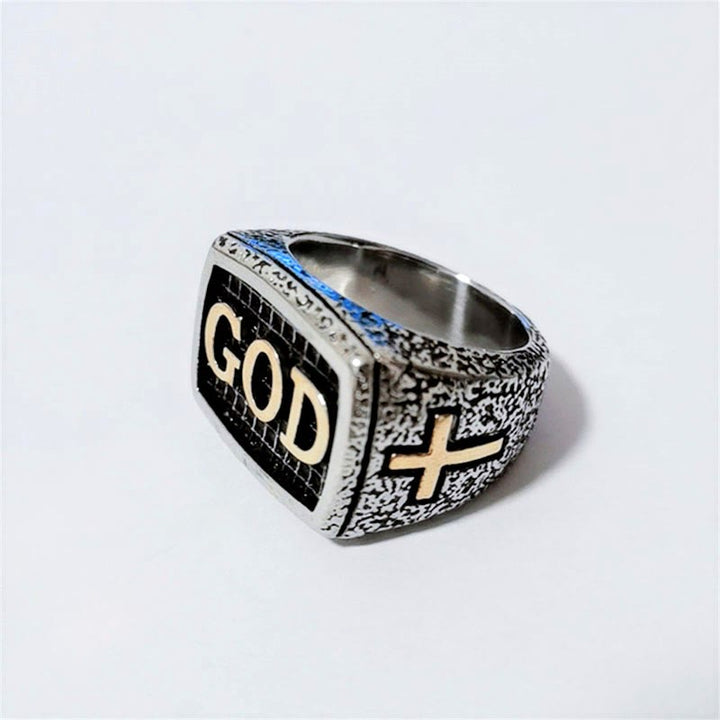 Retro Heavy Style GOD Divine Devotion Pattern Alloy Ring(3 color)