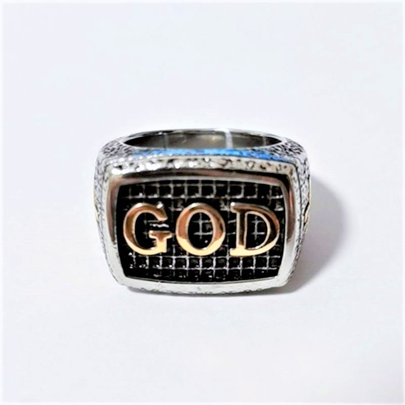 Retro Heavy Style GOD Divine Devotion Pattern Alloy Ring(3 color)