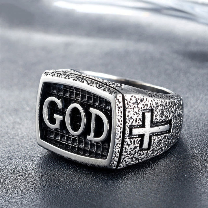 Retro Heavy Style GOD Divine Devotion Pattern Alloy Ring(3 color)