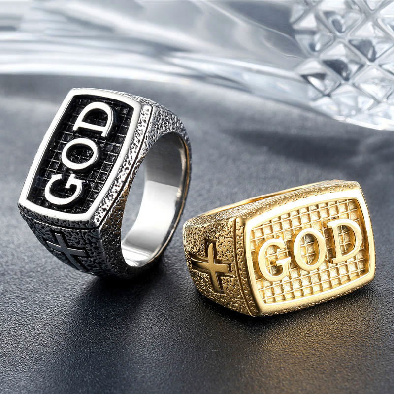 Retro Heavy Style GOD Divine Devotion Pattern Alloy Ring(3 color)