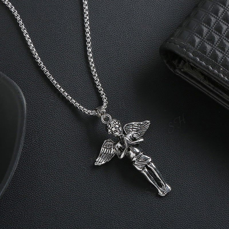 Retro Hip-hop Style Short Wings Angel Alloy Pendant Necklace