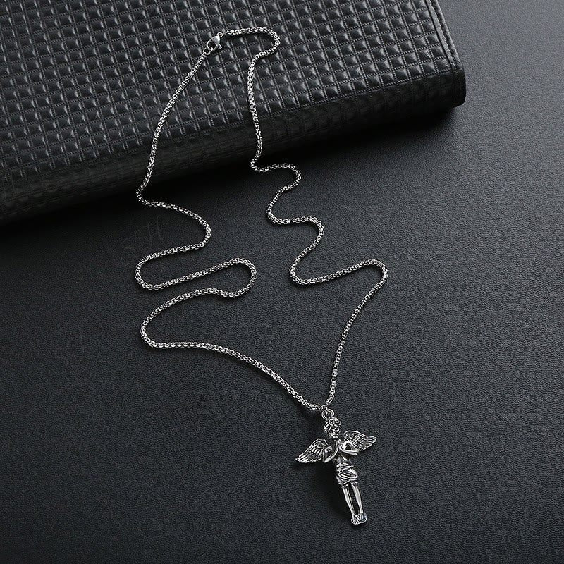 Retro Hip-hop Style Short Wings Angel Alloy Pendant Necklace