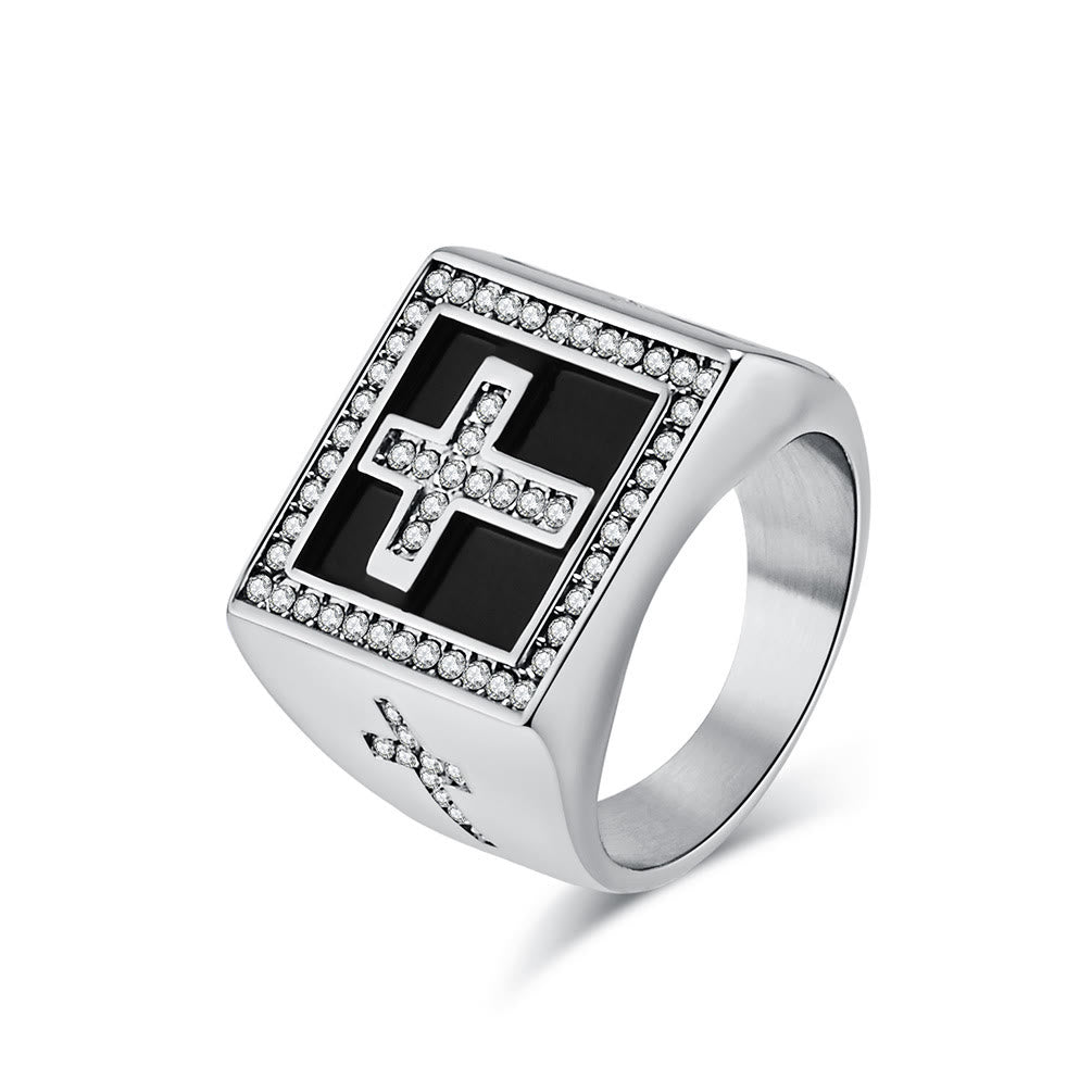Retro Hip-hop Style Cross Titanium Steel Square Ring