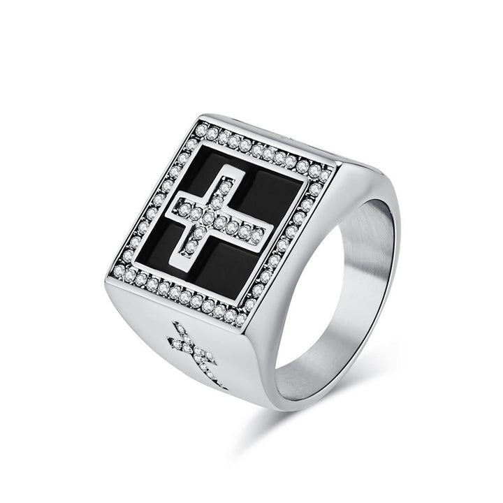 Retro Hip-hop Style Cross Titanium Steel Square Ring