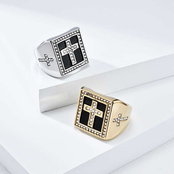 Retro Hip-hop Style Cross Titanium Steel Square Ring