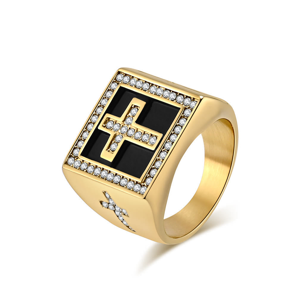 Retro Hip-hop Style Cross Titanium Steel Square Ring