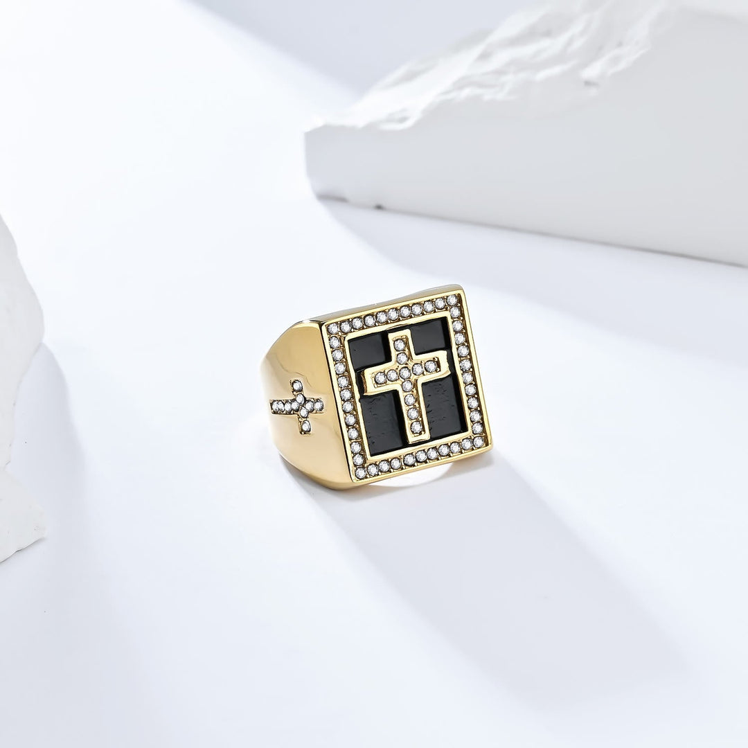Retro Hip-hop Style Cross Titanium Steel Square Ring