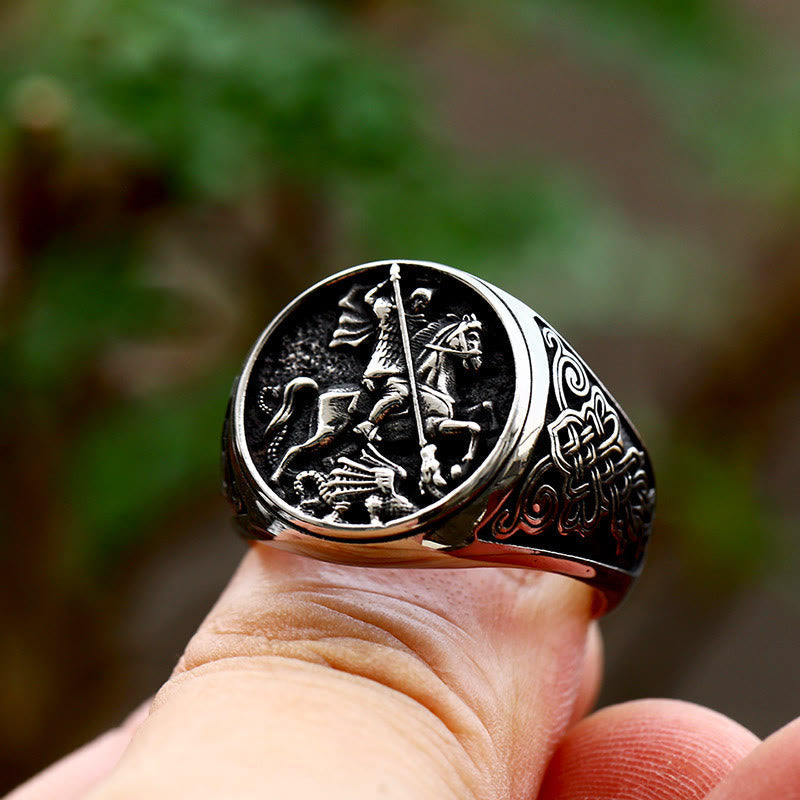 Classic Retro Style St. George Dargon Figurine Alloy Ring