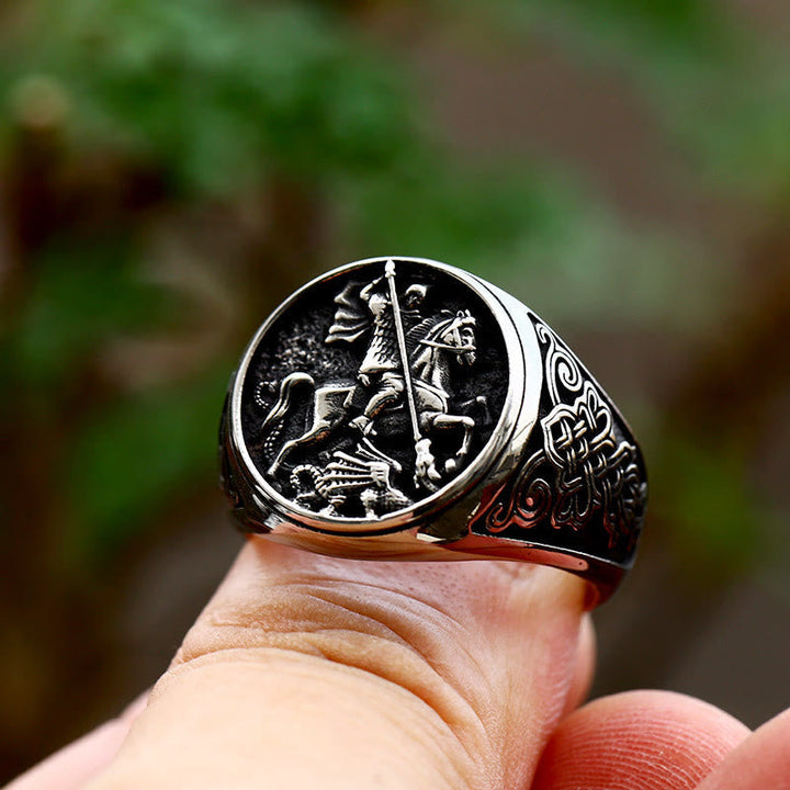 Classic Retro Style St. George Dargon Figurine Alloy Ring