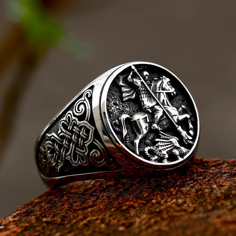 Classic Retro Style St. George Dargon Figurine Alloy Ring