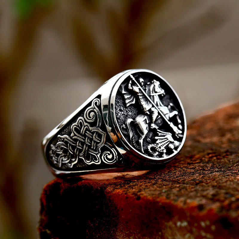 Classic Retro Style St. George Dargon Figurine Alloy Ring