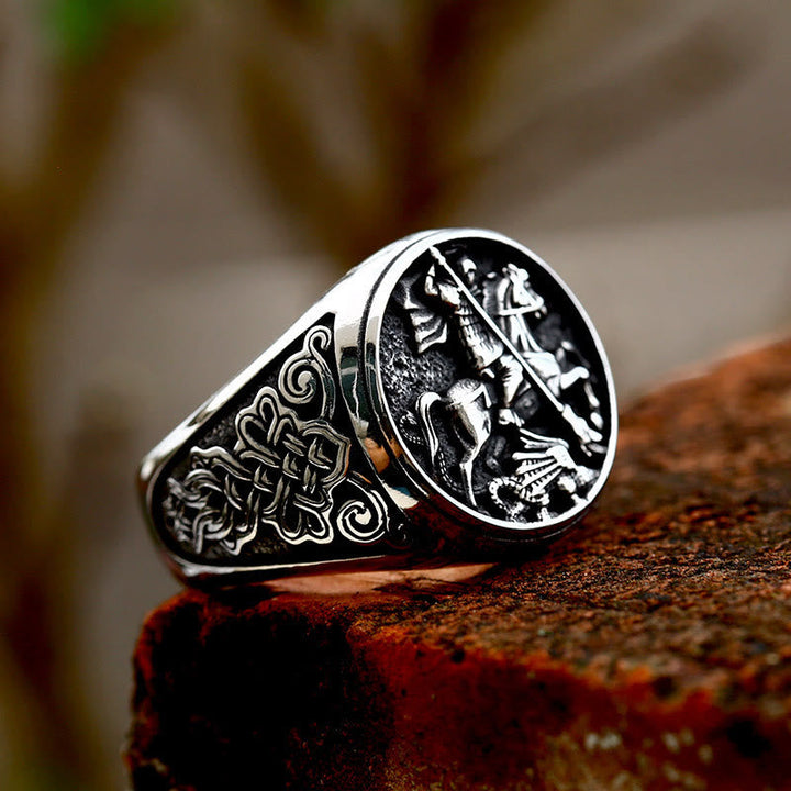 Classic Retro Style St. George Dargon Figurine Alloy Ring