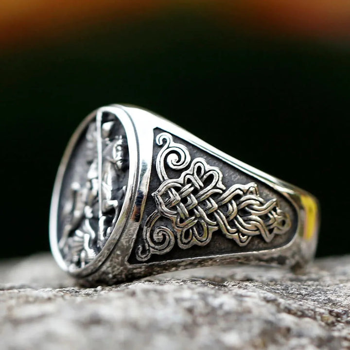 Classic Retro Style St. George Dargon Figurine Alloy Ring