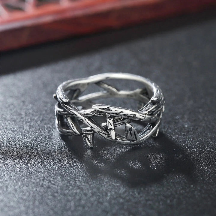 Crafted Retro Style Jesus Crown of Thorns Titanium Steel Ring