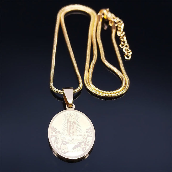 Classic Style Our Lady of Fatima Pendant Crafted Blessing Necklace