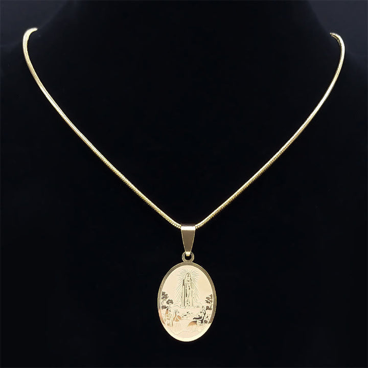 Classic Style Our Lady of Fatima Pendant Crafted Blessing Necklace